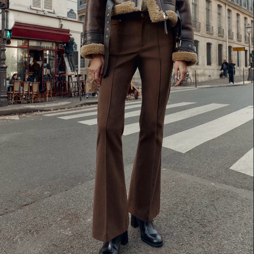High-waisted Brown Flare Pants